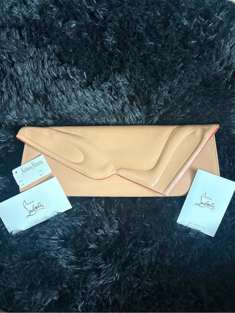 Christian Louboutin Beige Patent Envelope Clutch with Red Edge